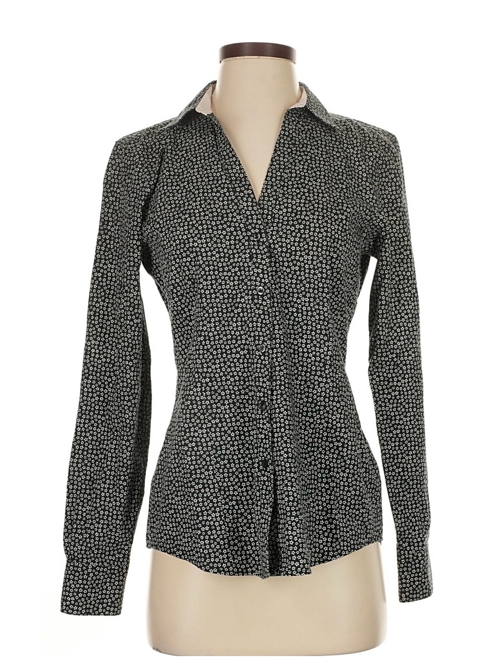 Brooks Brothers Black Button-Down Shirt with White Floral Print